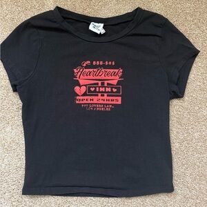 Princess Polly Black Crop Top with Red Graphic Print